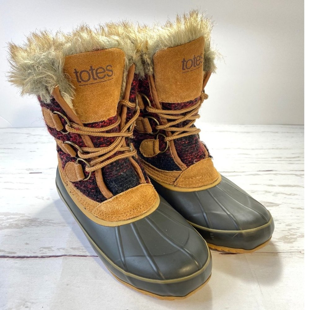 totes Lynn Women's Winter Duck Boots Faux-fur Trim Size 6